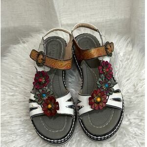 L'Artiste Spring Step Laga Wht/Multi slingback Platform sandals Women’s 36 USA 6